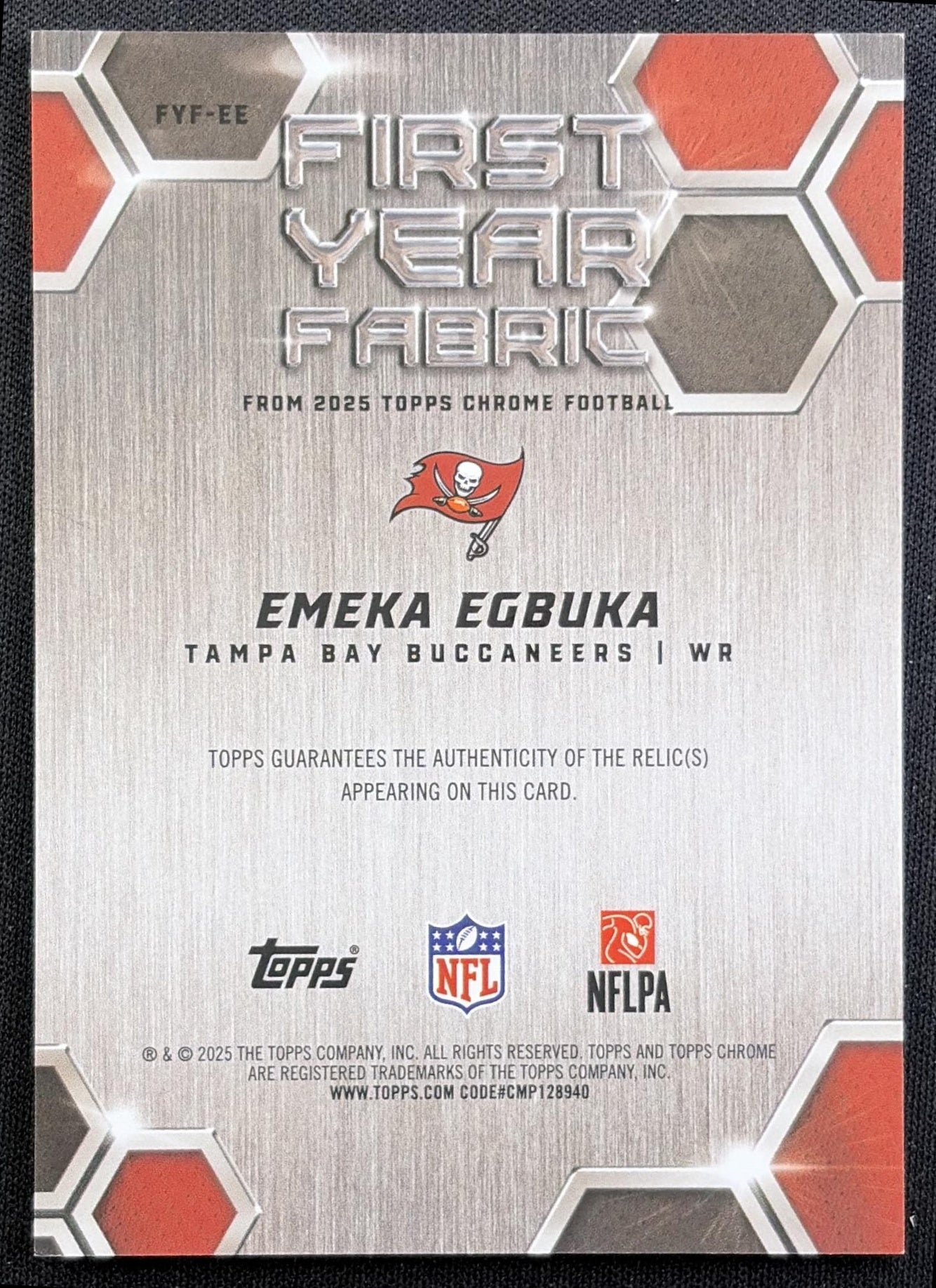 Emeka Egbuka 2025 Topps Chrome First Year Fabric Buccaneers - back