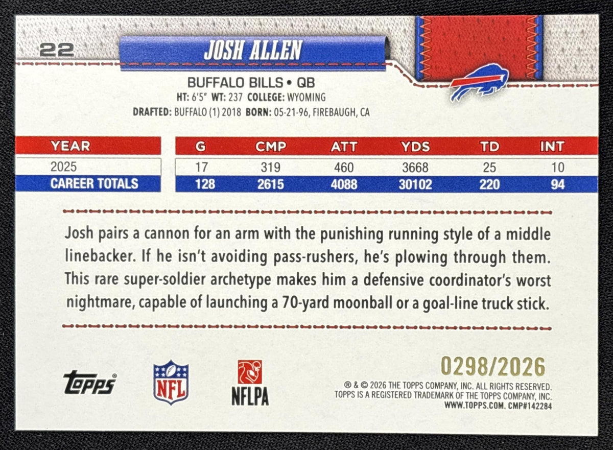 Josh Allen 2026 Topps Gold /2026 Bills