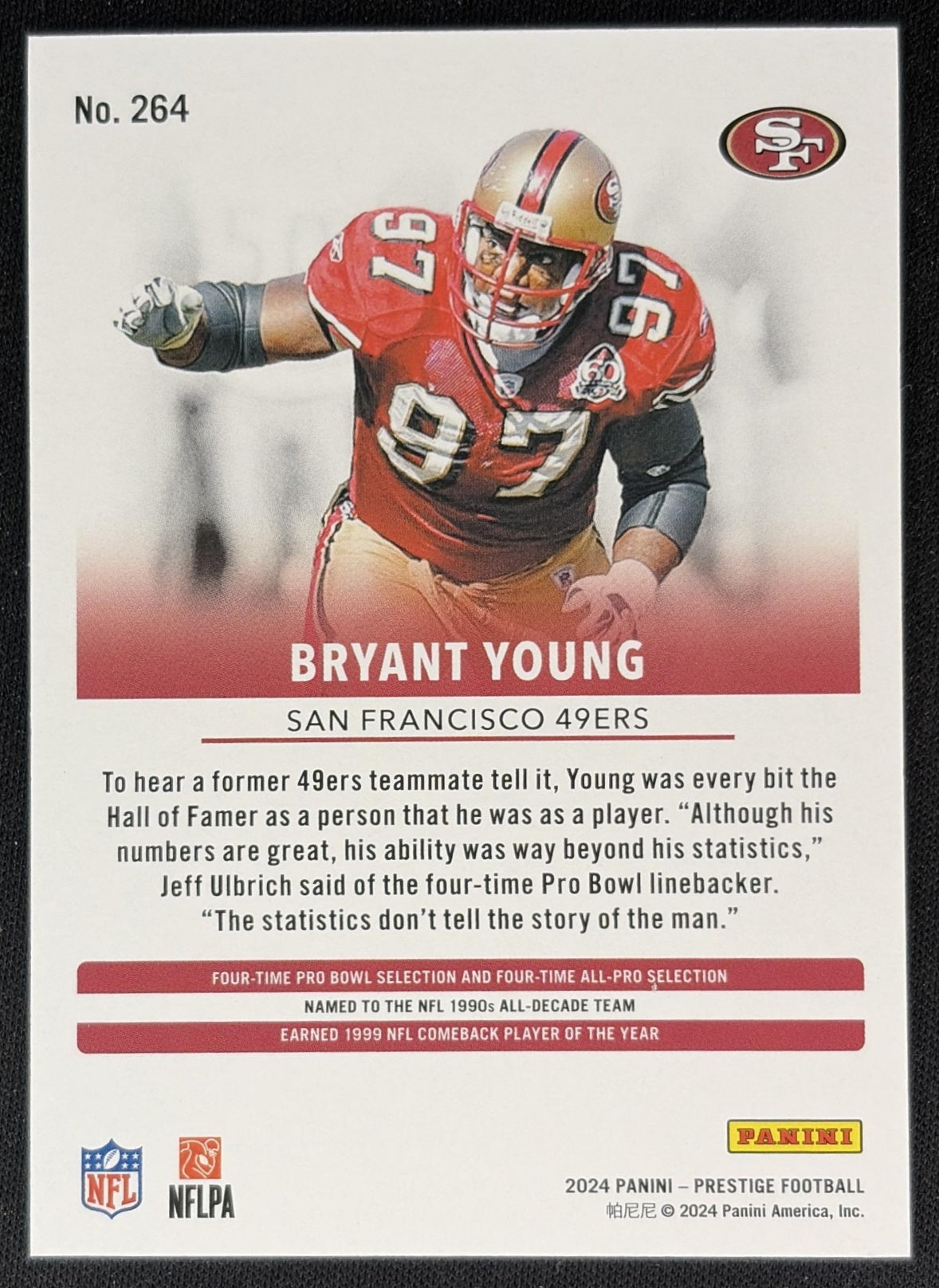 Bryant Young 2024 Panini Prestige Gold Premium Xtra Points /75 49ers back
