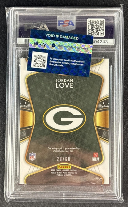 Jordan Love 2020 Panini Select Rookie Signatures Blue Prizm /60 PSA 9 Auto 10 Packers Sports Trading Cards