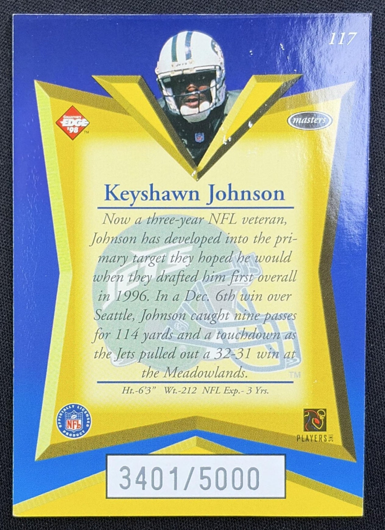 Keyshawn Johnson 1999 Donruss Fan Club Gold /5000 Jets