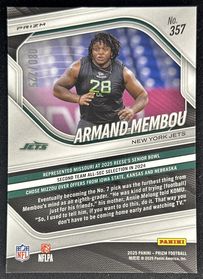 Armand Membou 2025 Panini Prizm Purple Ice /225 Jets Sports Trading Cards