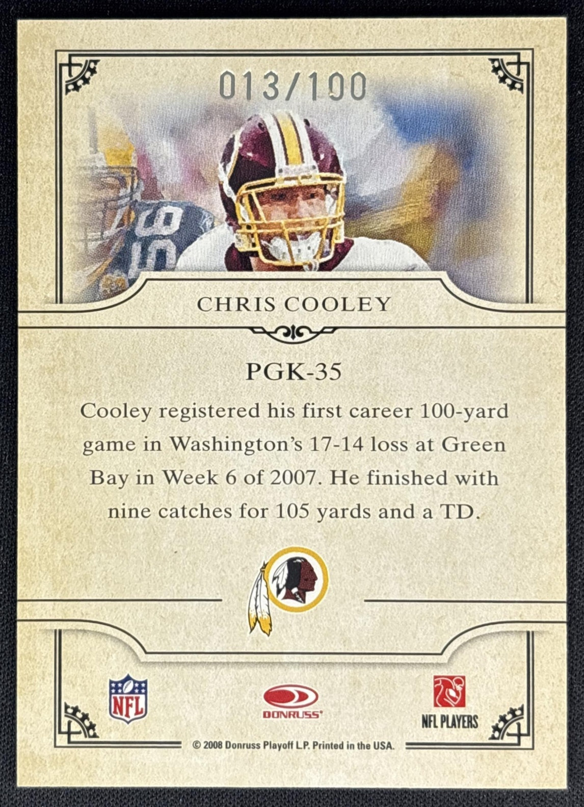 Chris Cooley 2008 Donruss Threads Pro Gridiron Kings Framed Red /100 Redskins back