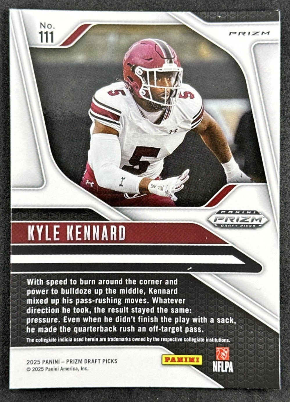 Kyle Kennard 2025 Panini Prizm Draft Picks Red Ice Gamecocks Chargers - Back