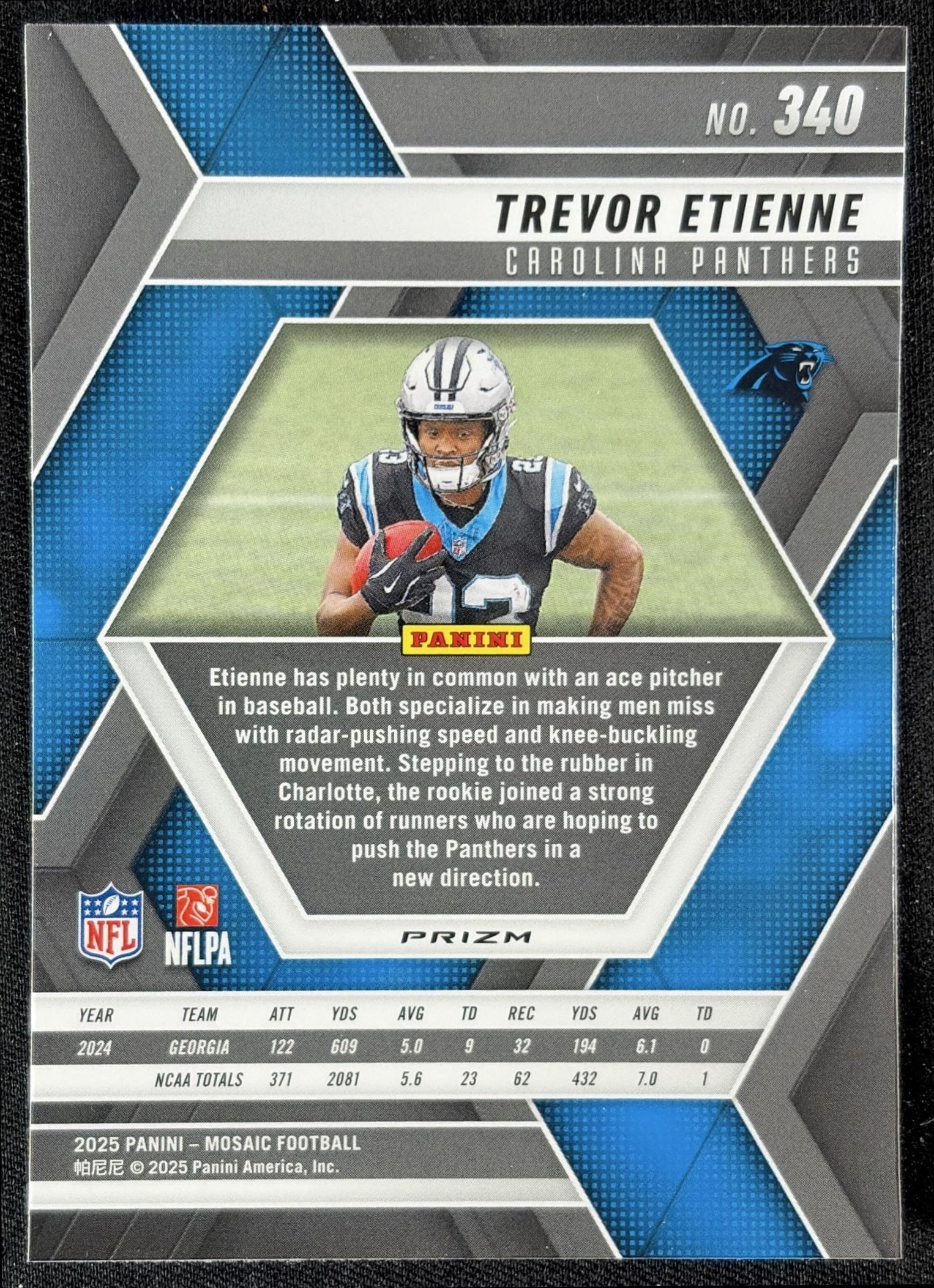 Trevor Etienne 2025 Panini Mosaic Rookies Reactive Purple Prizm Panthers