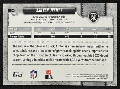 Ashton Jeanty 2026 Topps Holiday Light Blue and White Glitter Raiders | Las Vegas Raiders