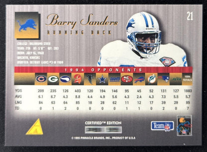 Barry Sanders 1995 Pinnacle Select Certified Lions Sports Trading Card