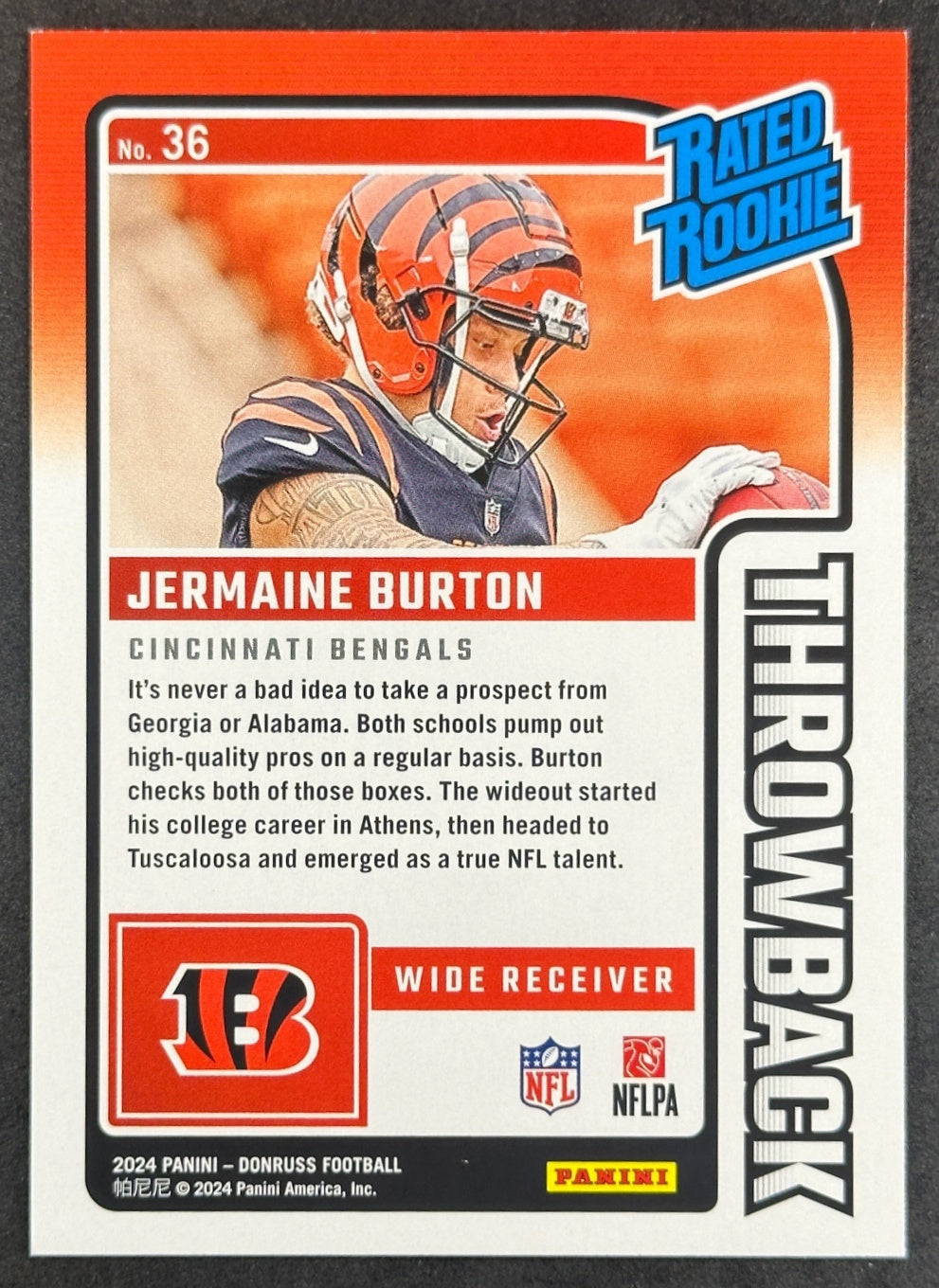 Jermaine Burton 2024 Panini Donruss Rated Rookie Throwback Bengals Football