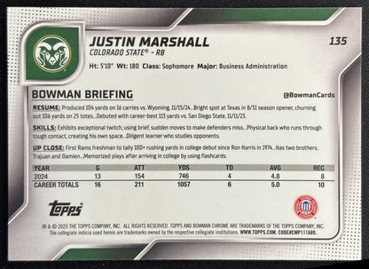 Justin Marshall 2025 Chrome University Prospects Blue Refractor /150 Rams