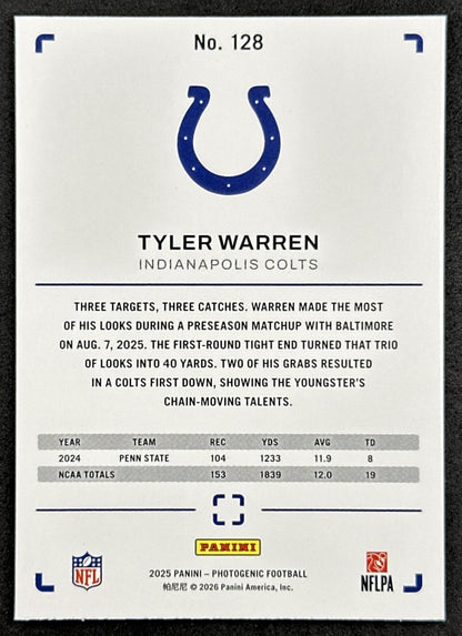 Tyler Warren 2025 Panini PhotoGenic Rookies Colts Sports Trading Cards