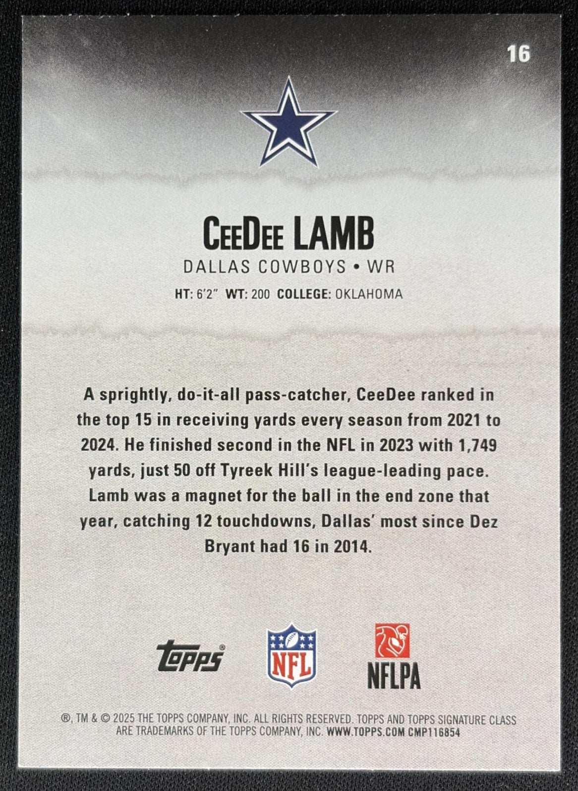 CeeDee Lamb 2025 Topps Signature Class Veteran Green & Purple Foil Cowboys back