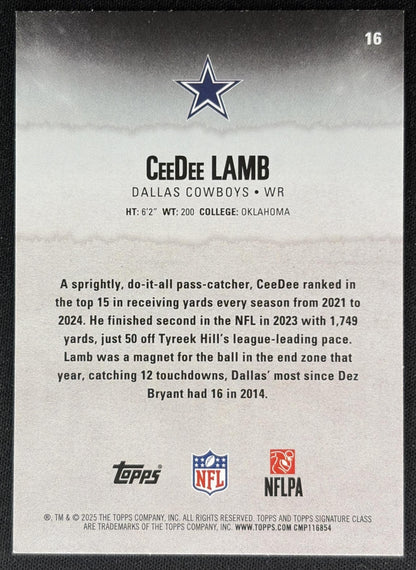 CeeDee Lamb 2025 Topps Signature Class Veteran Green & Purple Foil Cowboys back