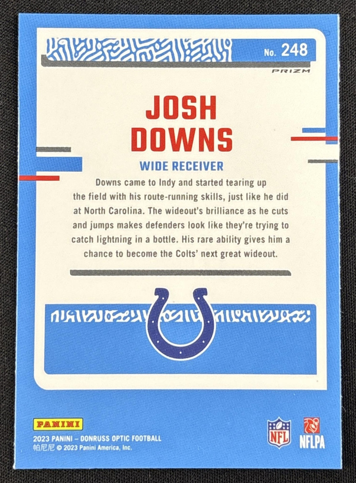 Josh Downs 2023 Panini Donruss Optic Blue Scope Prizm Colts