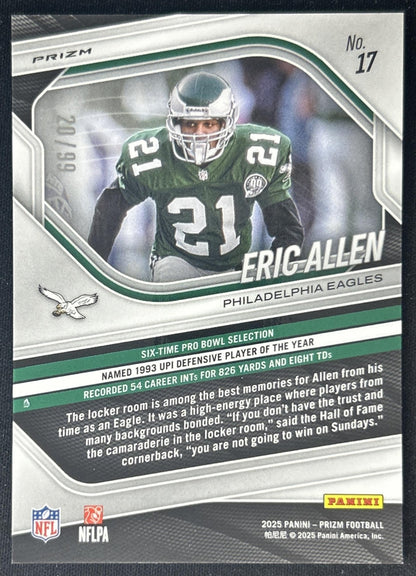 Eric Allen 2025 Panini Prizm Blue Ice /99 Eagles back