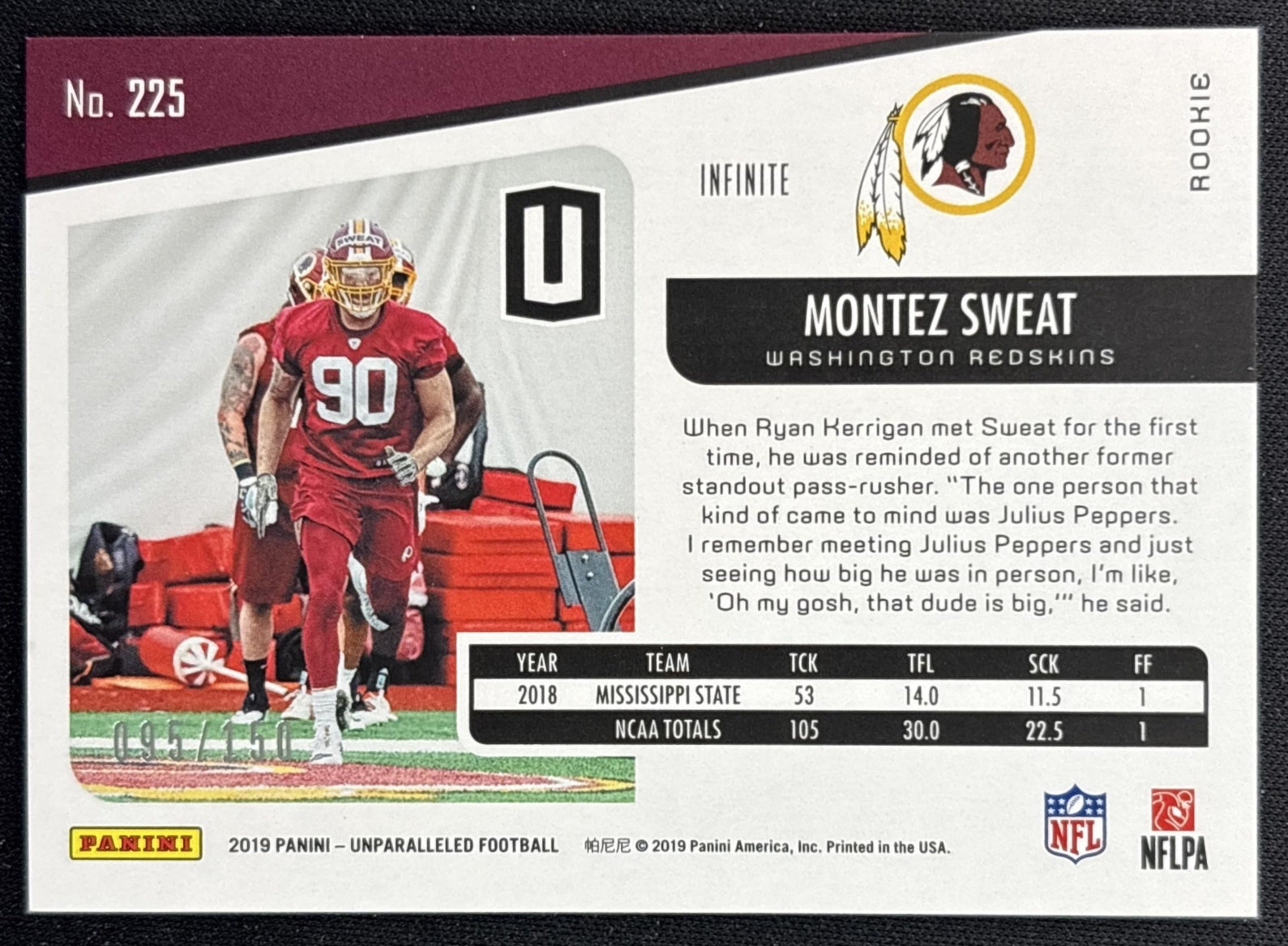 Montez Sweat 2019 Panini Unparalleled Infinite /150 Redskins Back