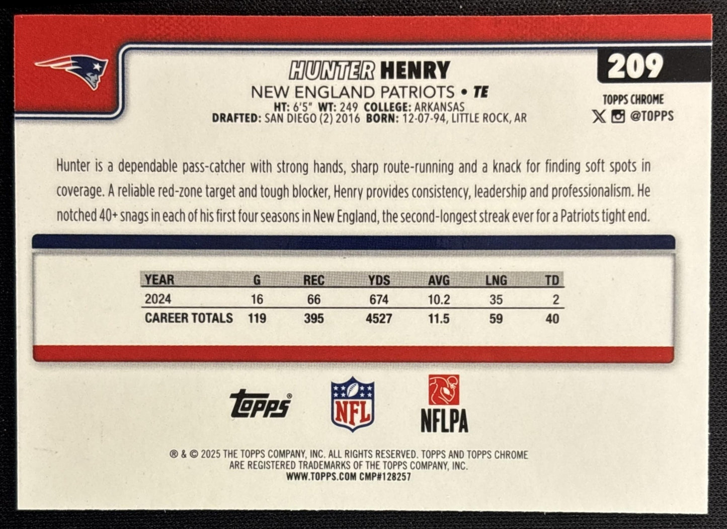 Hunter Henry 2025 Topps Chrome Neon Pulse Refractor Patriots