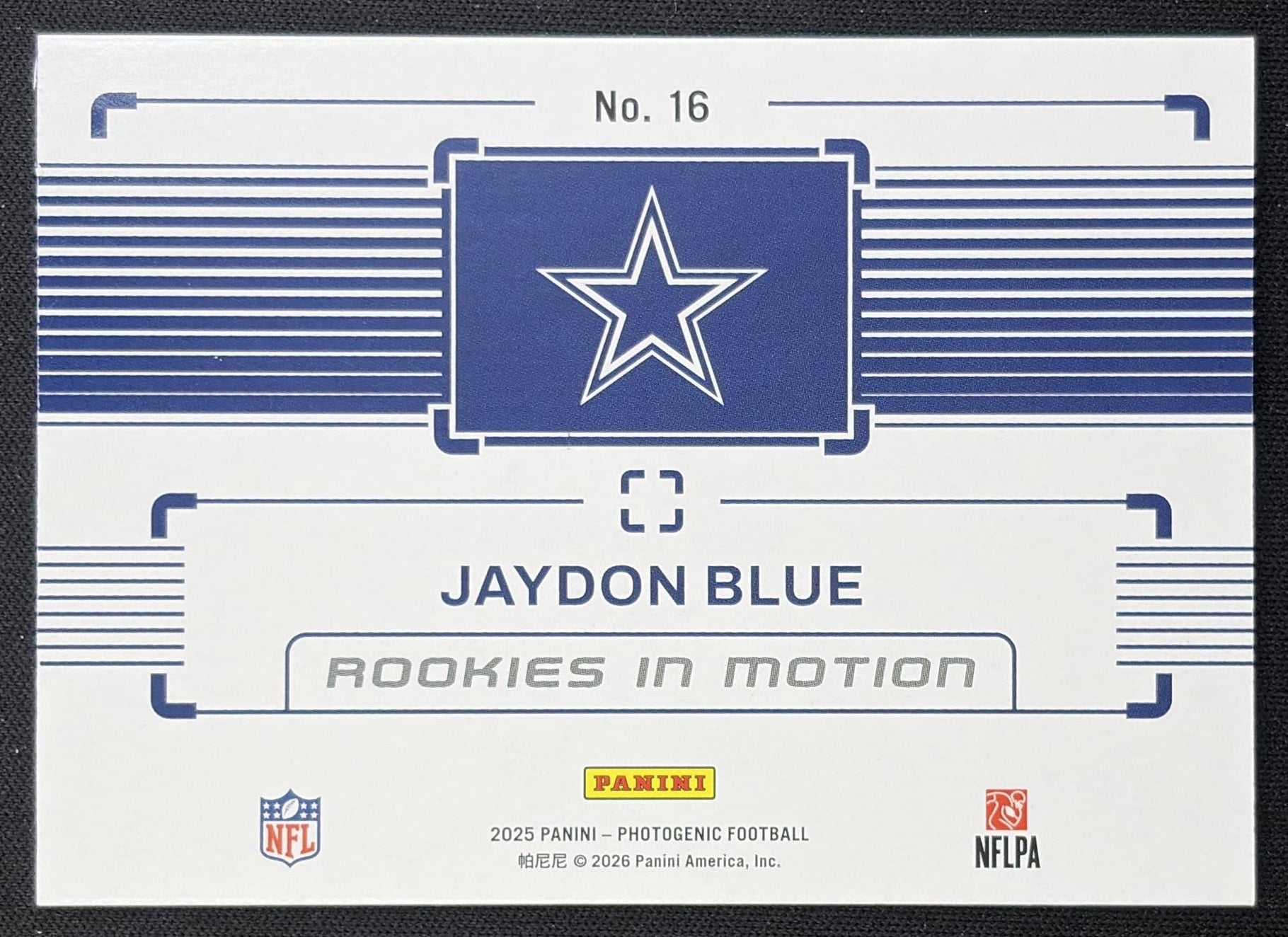 Jaydon Blue 2025 Panini PhotoGenic Rookies In Motion Red /99 Cowboys Dallas Cowboys back