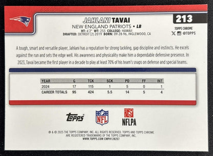 Jahlani Tavai 2025 Topps Chrome Neon Pulse Refractor Patriots back