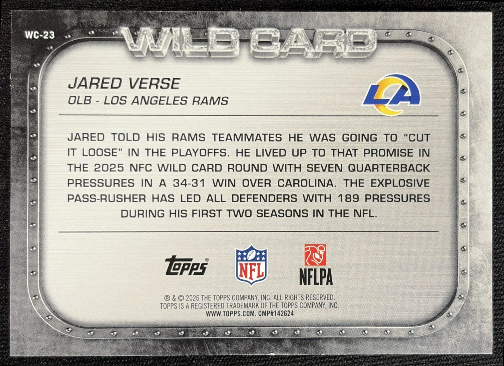 Jared Verse 2026 Topps Wild Card Moments Rams back