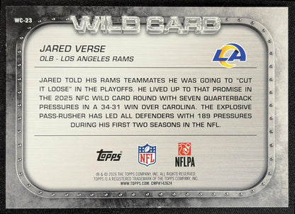 Jared Verse 2026 Topps Wild Card Moments Rams back