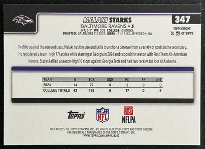 Malaki Starks 2025 Topps Chrome Rookie Ravens Sports Trading Cards