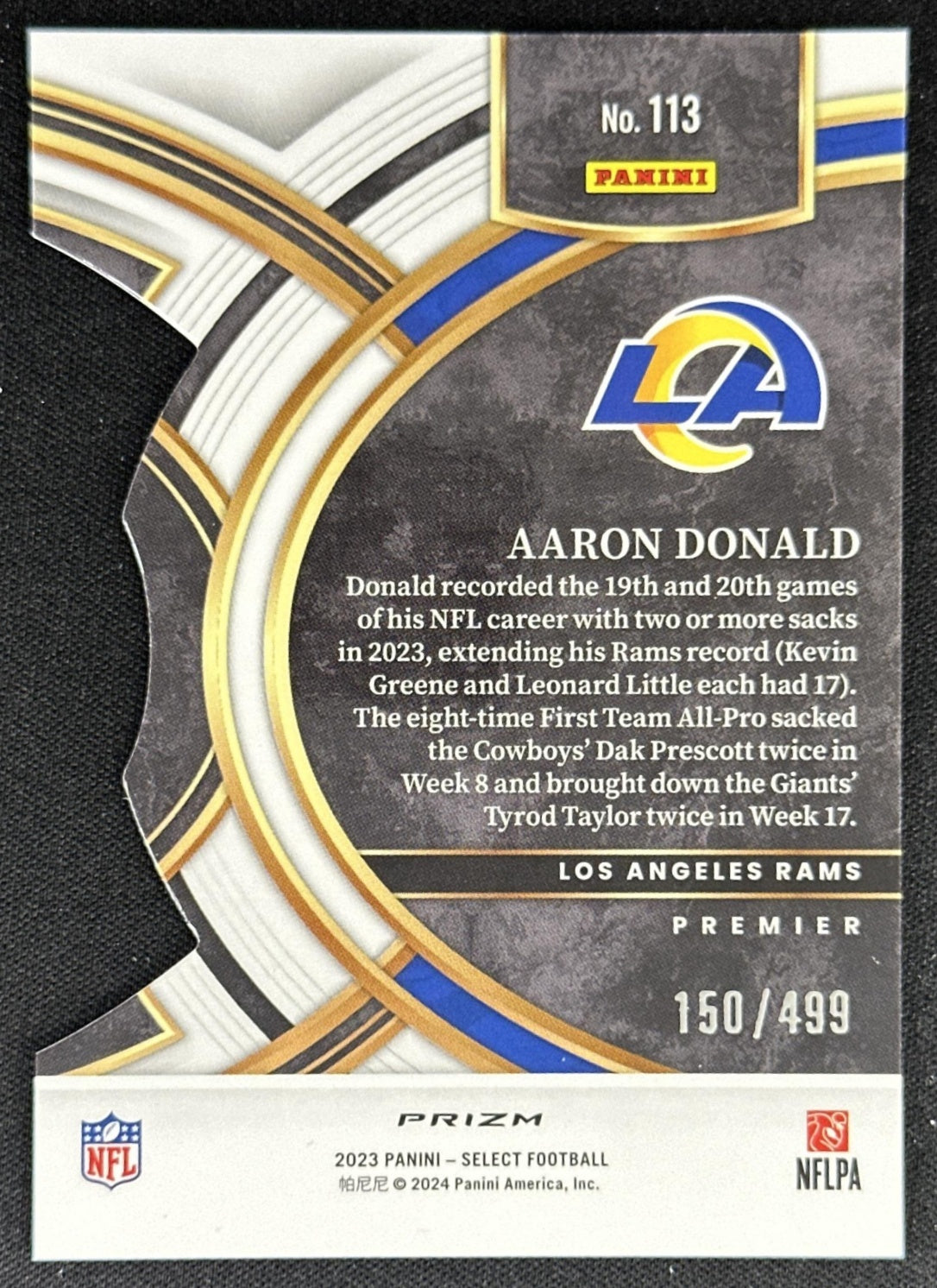 Aaron Donald 2023 Panini Select Neon Green Prizms Die Cut /499 Rams
