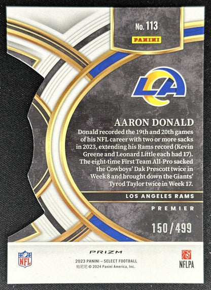 Aaron Donald 2023 Panini Select Neon Green Prizms Die Cut /499 Rams