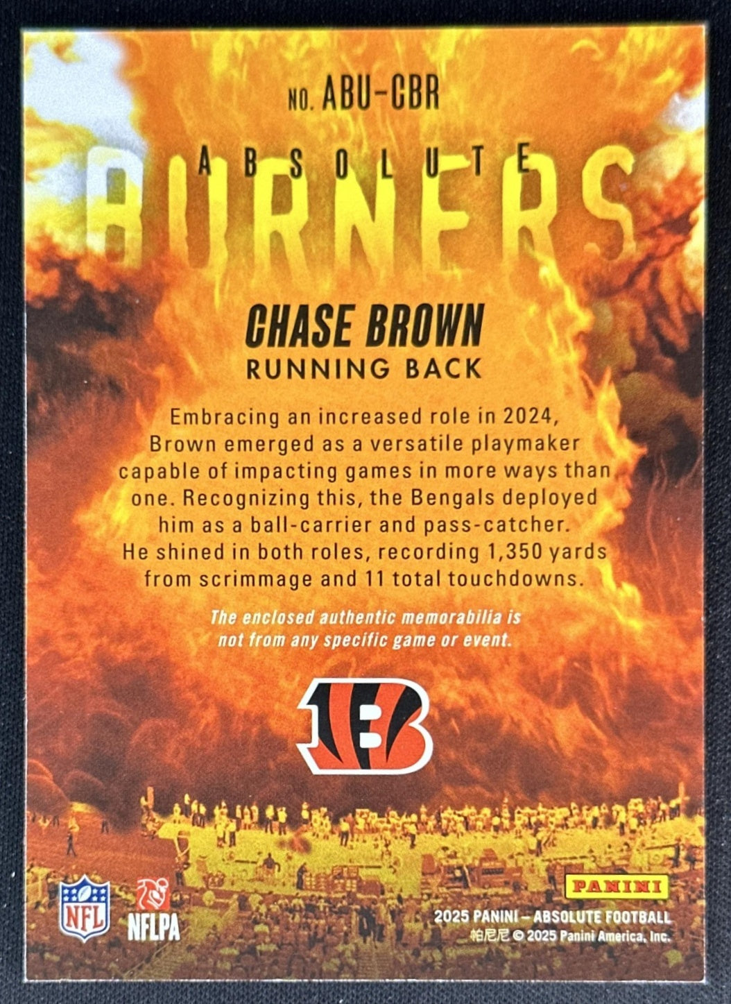 Chase Brown 2025 Panini Absolute Burners Bengals Sports Trading Cards