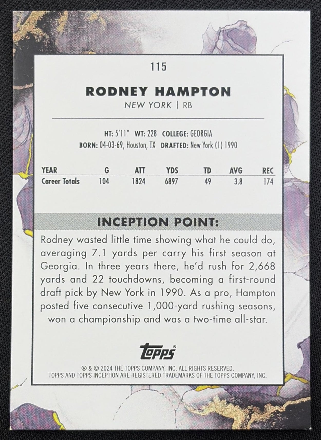 Rodney Hampton 2024 Topps Inception Magenta /99 Giants