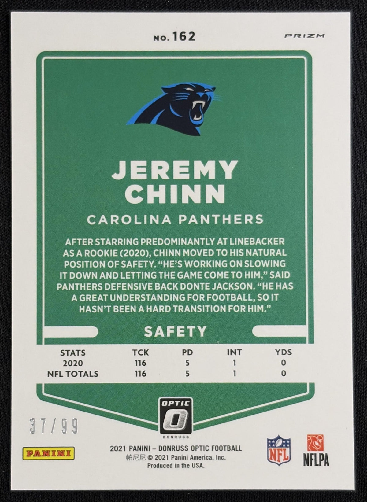 Jeremy Chinn 2021 Panini Donruss Optic Red /99 Panthers