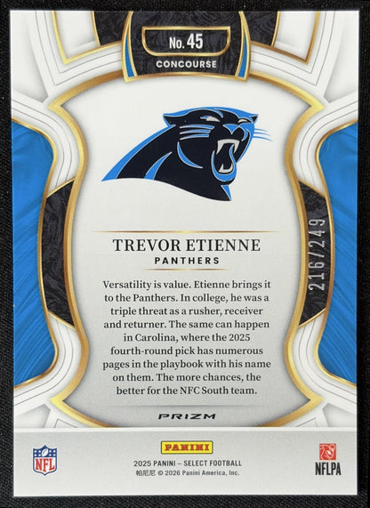 Trevor Etienne 2025 Panini Select Concourse Blue Prizm /249 Panthers back
