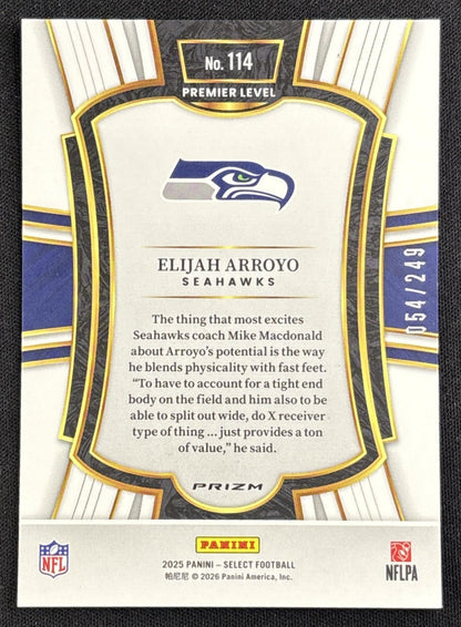 Elijah Arroyo 2025 Panini Select Premier Level Red Prizm Shock /249 Seahawks