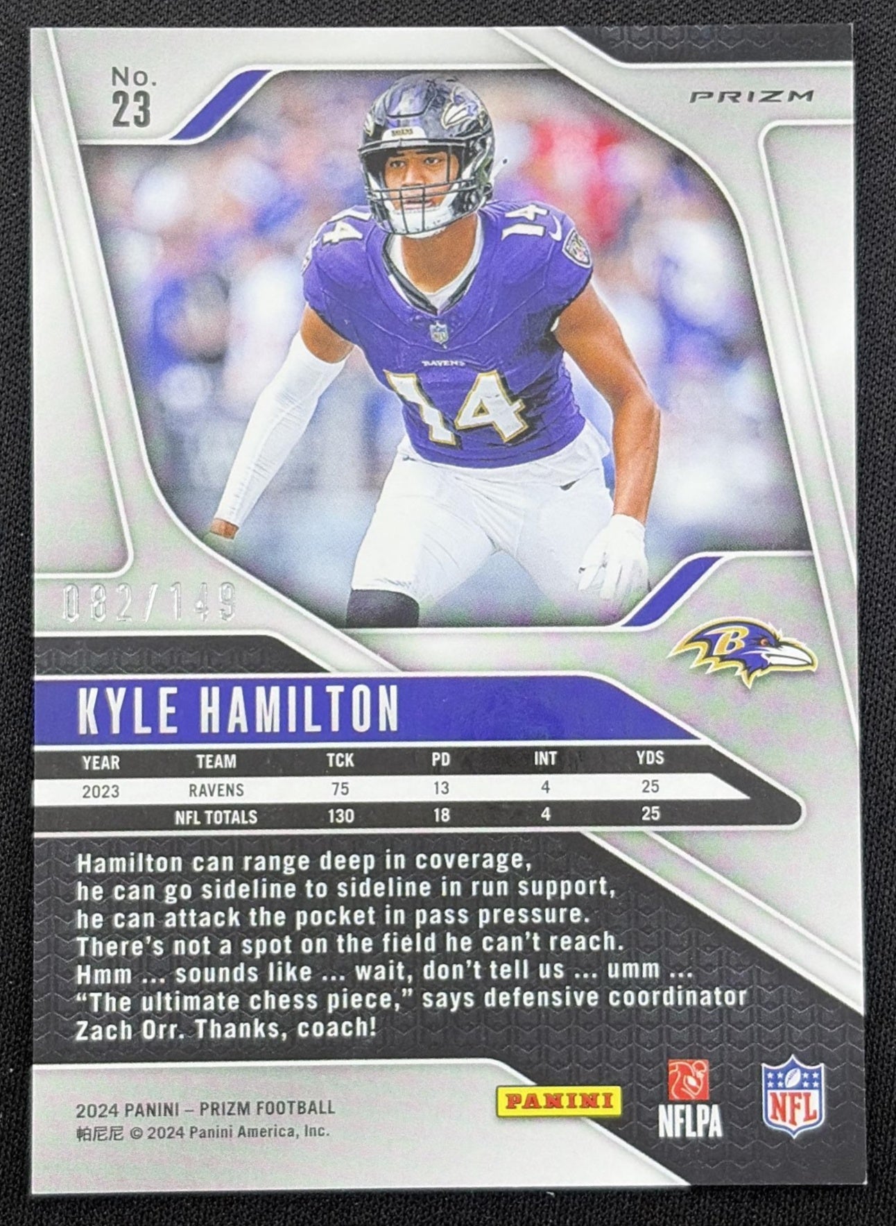 Kyle Hamilton 2024 Panini Prizm Red Wave /149 Ravens Baltimore Ravens