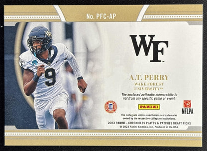 A.T. Perry 2023 Panini Chronicles Draft Picks Plates and Patches Full Coverage Back
