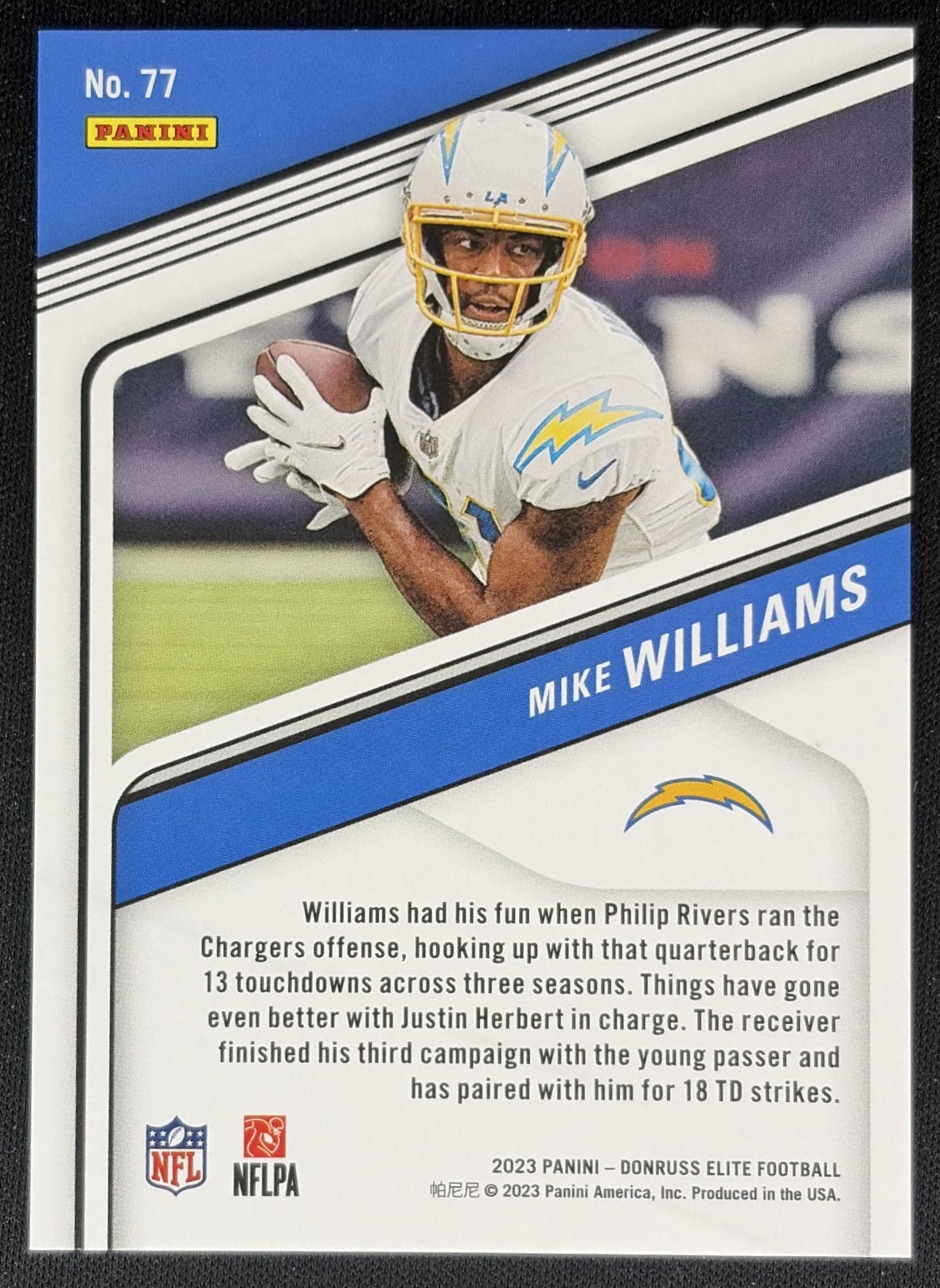 Mike Williams 2023 Panini Donruss Elite Status /81 Chargers back