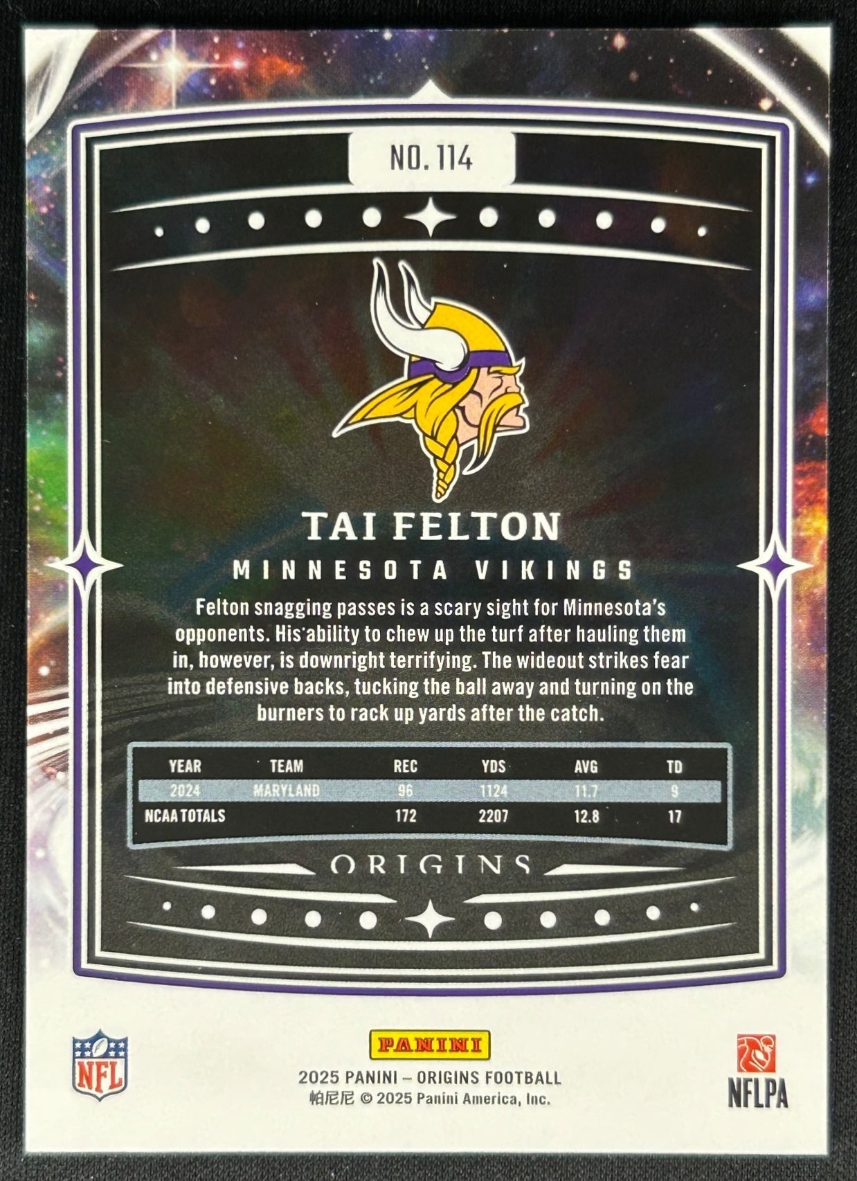 Tai Felton 2025 Origins Rookie Vikings Sports Trading Cards