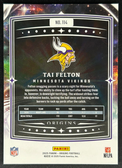 Tai Felton 2025 Origins Rookie Vikings Sports Trading Cards