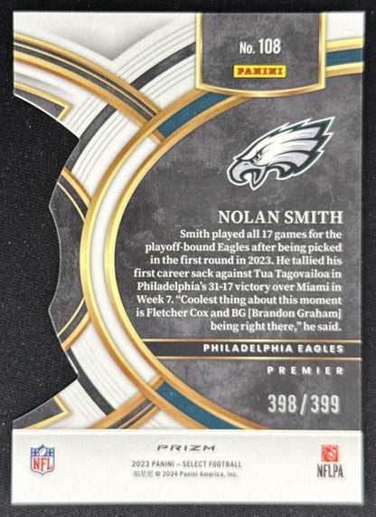 Nolan Smith 2023 Panini Select Orange Prizms Die Cut /399 Eagles Sports Trading Card