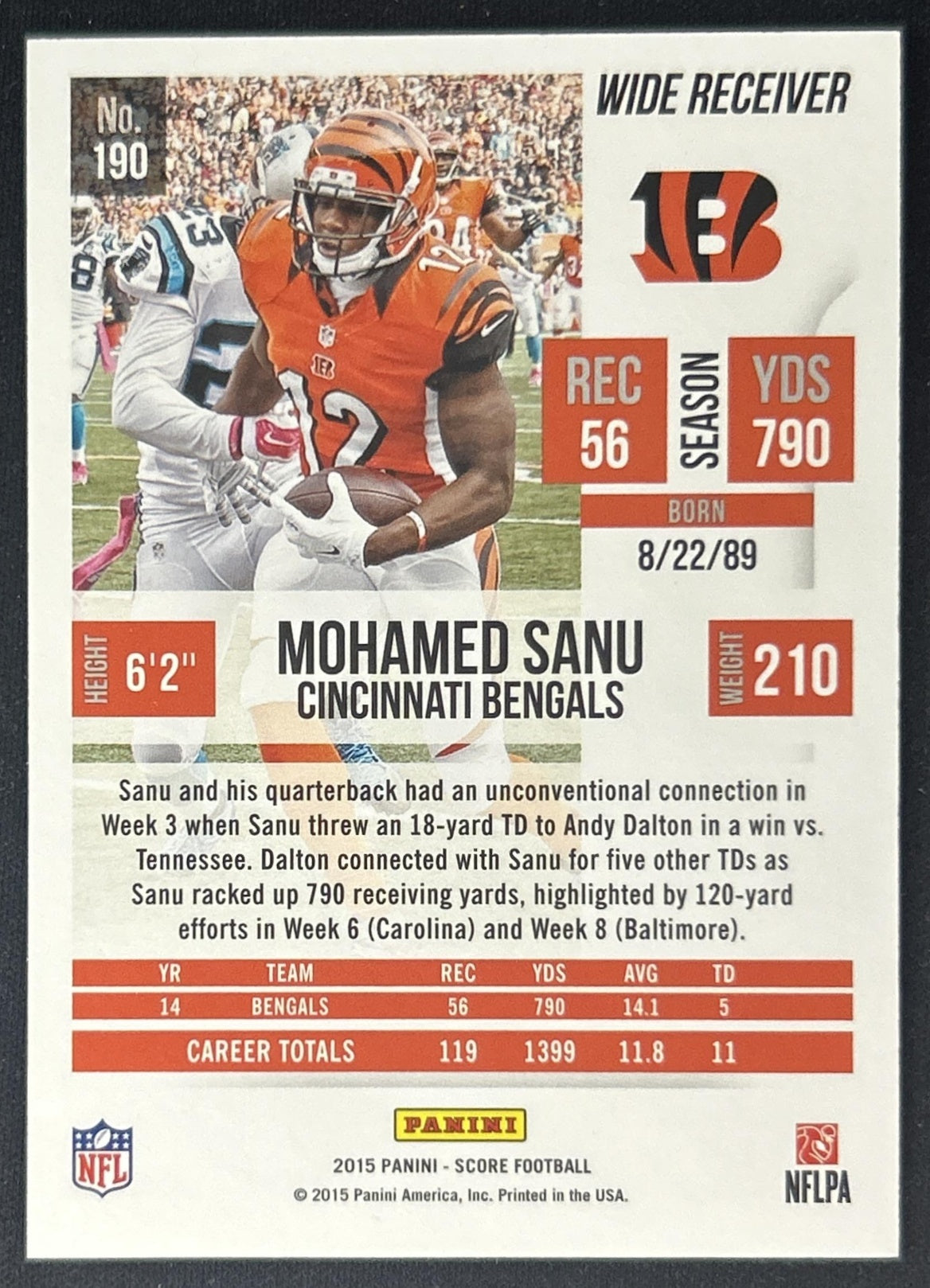 Mohamed Sanu 2015 Panini Score Artist's Proof /35 Bengals back