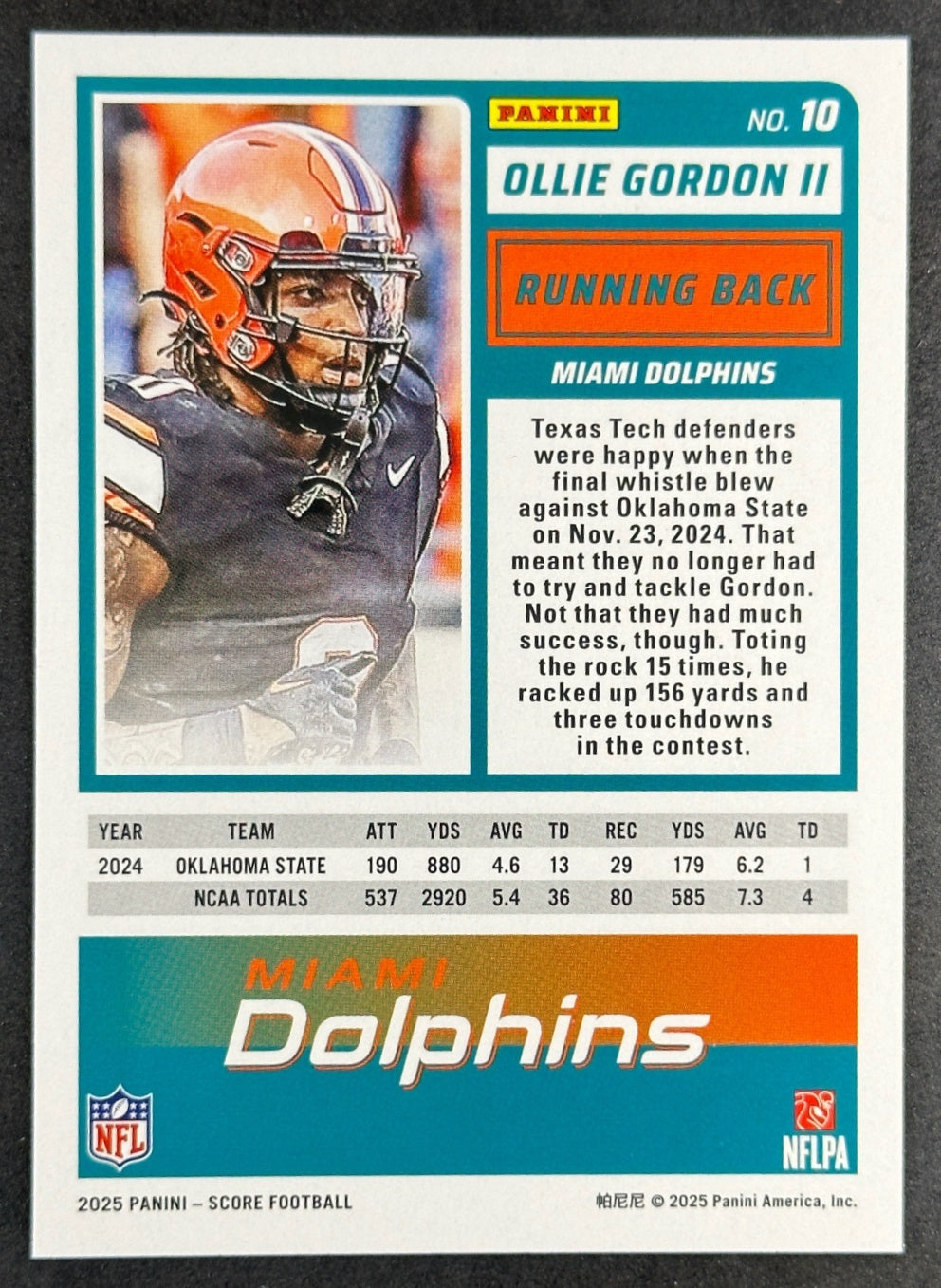 Ollie Gordon II 2025 Panini Score Rookies Pumpkin Dolphins Sports Trading Cards