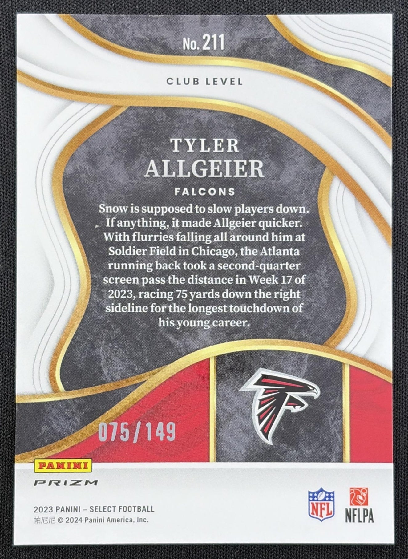 Tyler Allgeier 2023 Panini Select Tri Color Prizms /149 Falcons