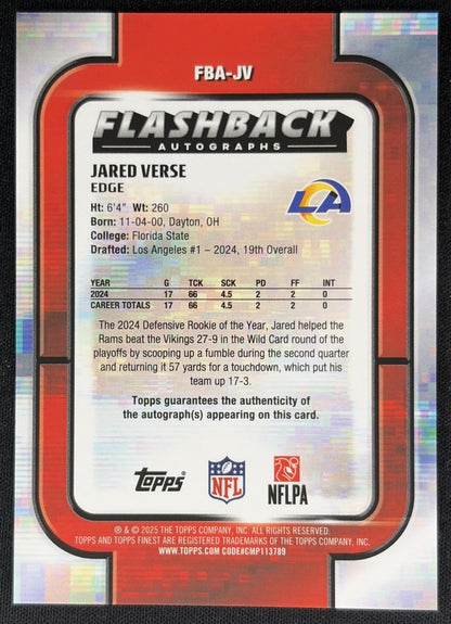 Jared Verse 2025 Topps Finest Flashback Auto Rams back