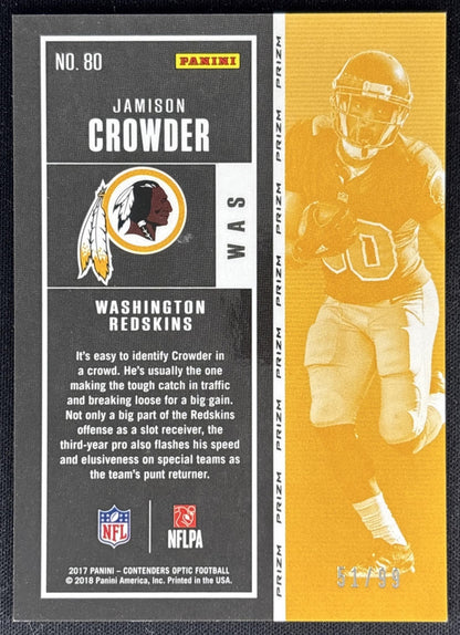 Jamison Crowder 2019 Panini Contenders Optic Blue /99 Commanders back