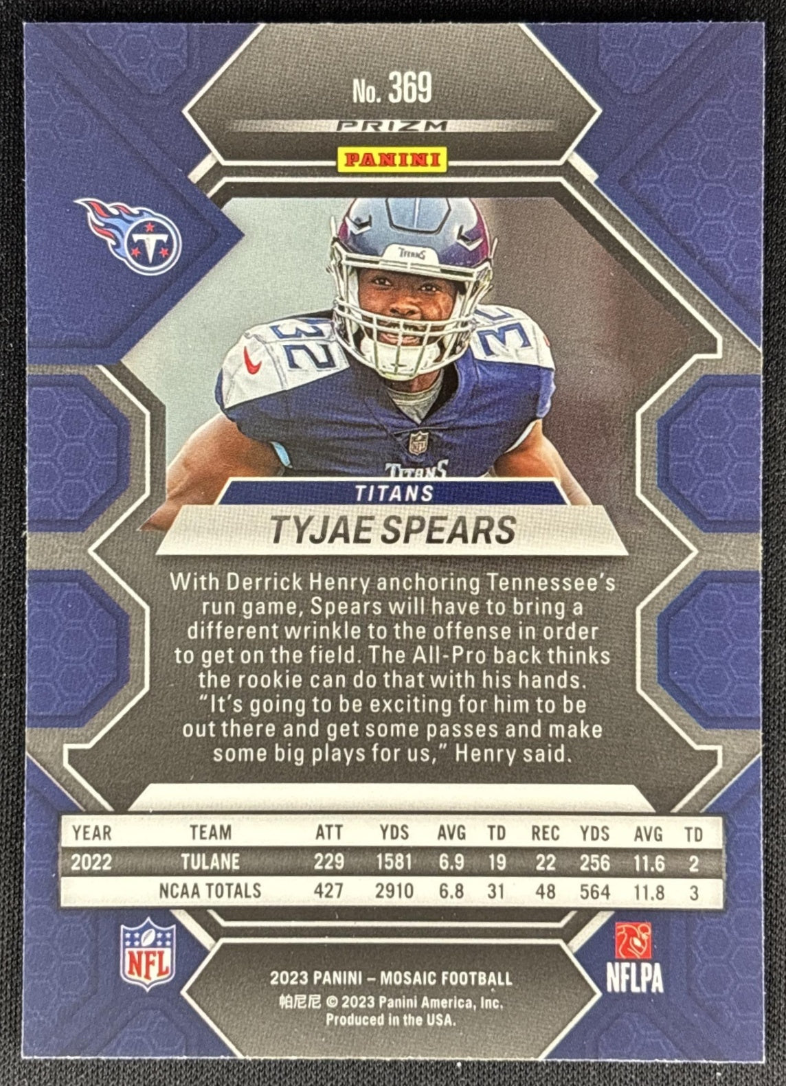 Tyjae Spears 2023 Panini Mosaic Green Mosaic Titans Sports Trading Cards