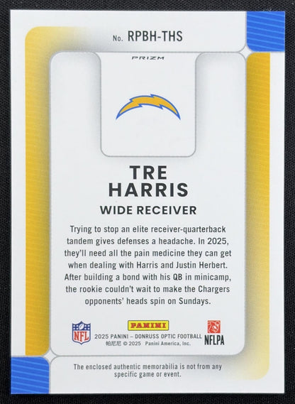 Tre Harris 2025 Panini Donruss Optic Rookie Phenoms Blue Hyper Prizm Chargers
