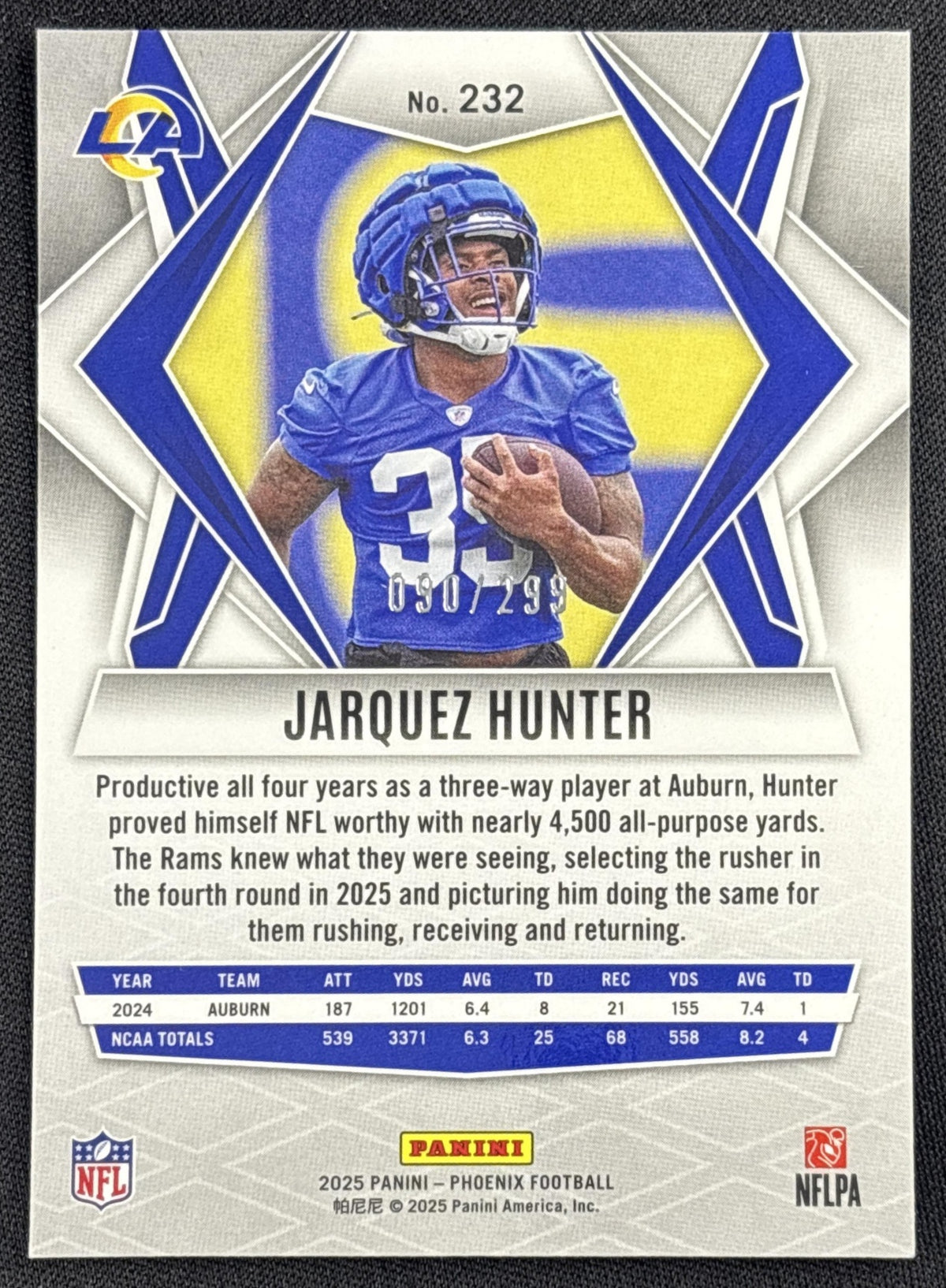 Jarquez Hunter 2025 Panini Phoenix Pink Hyper Prizm /299 Rams