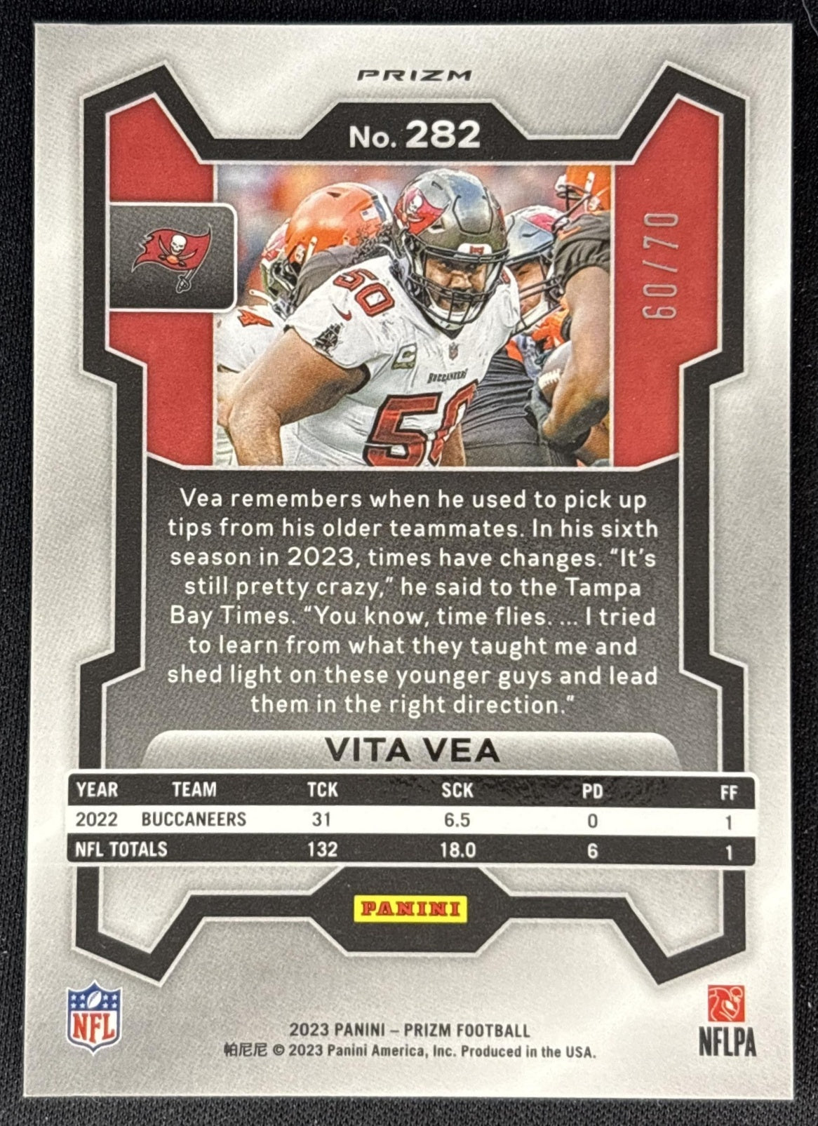 Vita Vea 2023 Panini Prizm No Huddle Red /70 Buccaneers back