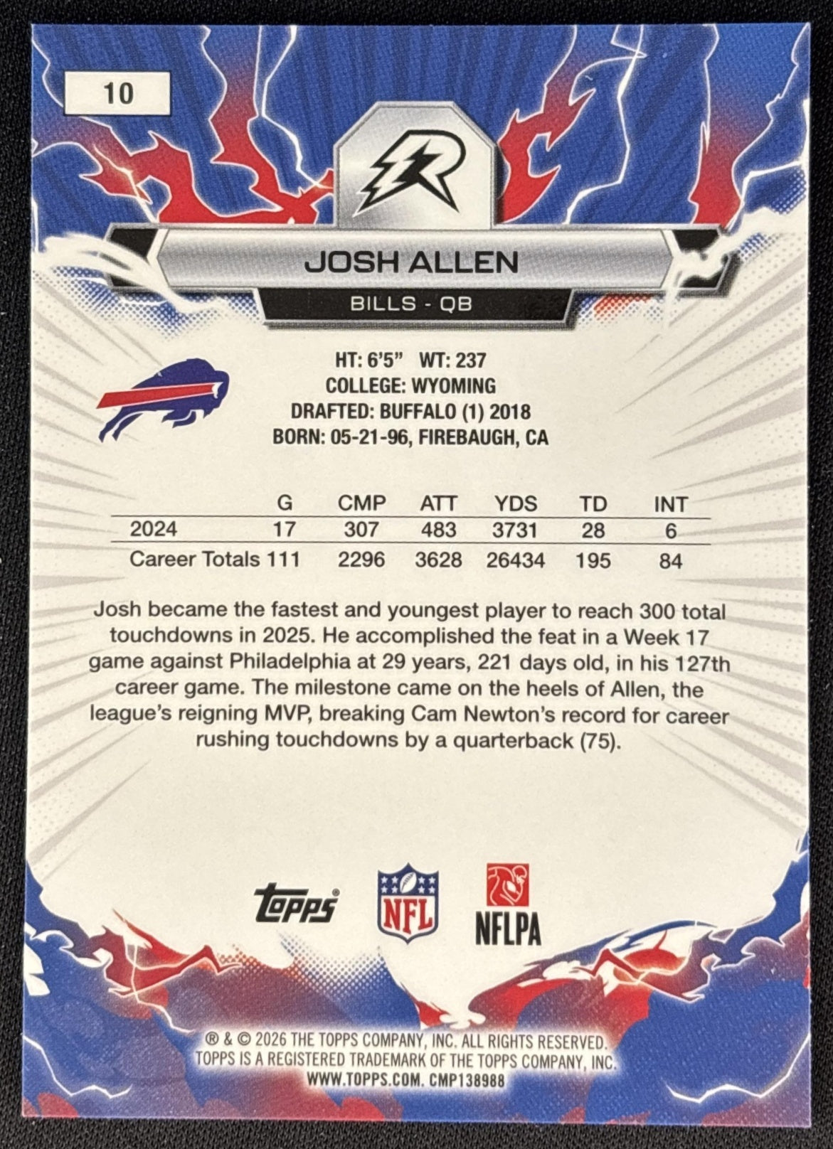 Josh Allen 2025 Topps Resurgence Bills Buffalo Bills back