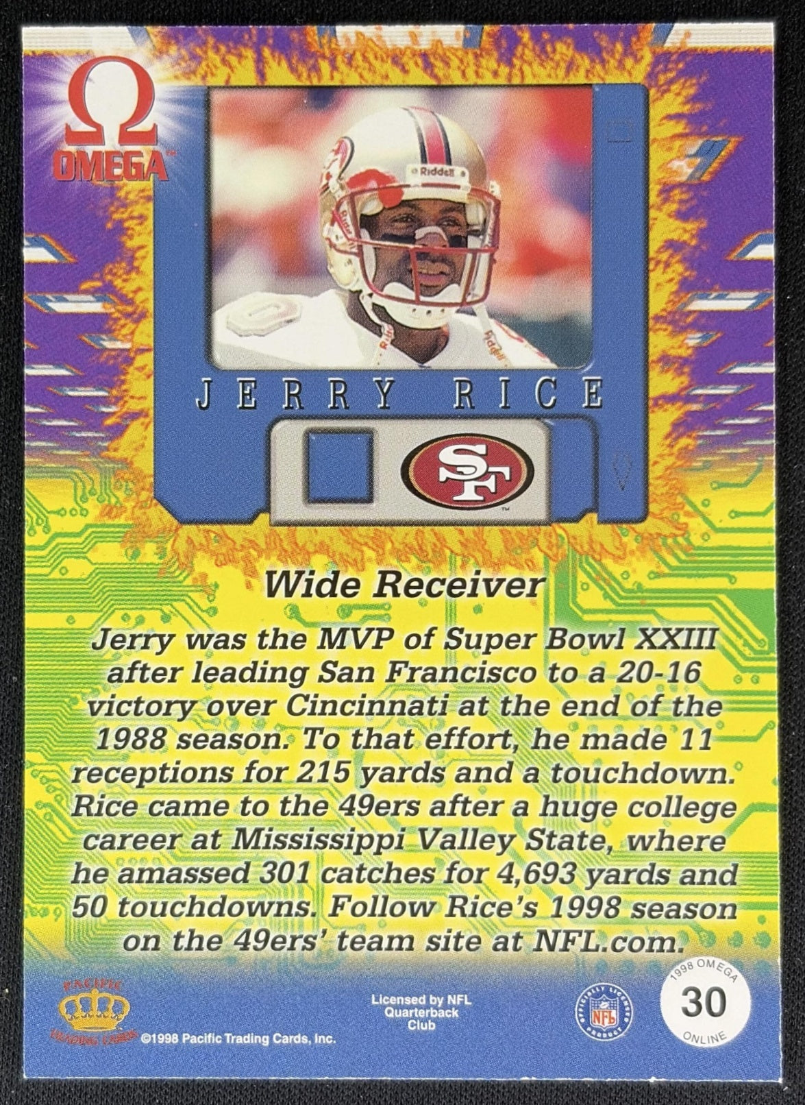 Jerry Rice 1998 Pacific Omega Online 49ers Sports Trading Cards