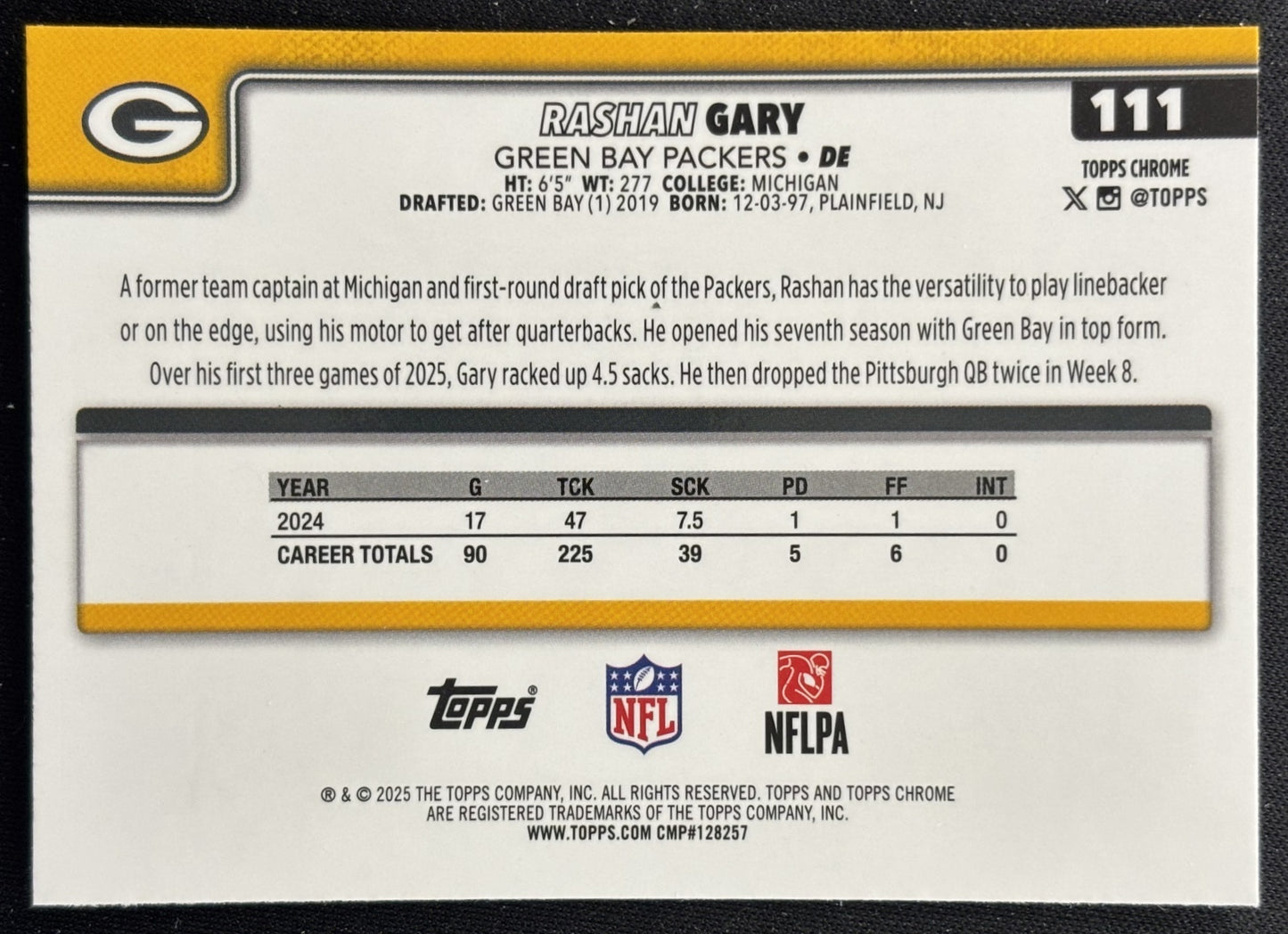 Rashan Gary 2025 Topps Chrome RayWave Refractor Packers Sports Trading Cards
